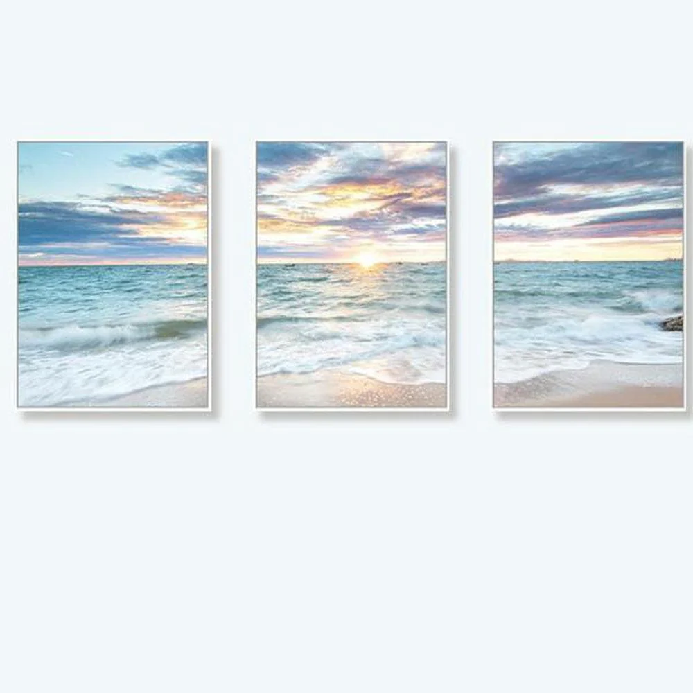 Sunrise By The Ocean, Ocean And Beach Landscape, Set Of 3 - Image 3