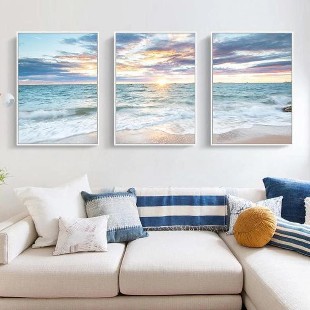 Sunrise By The Ocean, Ocean And Beach Landscape, Set Of 3 - Image 4